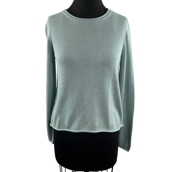 EILEEN FISHER Green Jewel Neck Pullover Sweater Organic Cotton Knit Size XXS - Picture 1 of 10